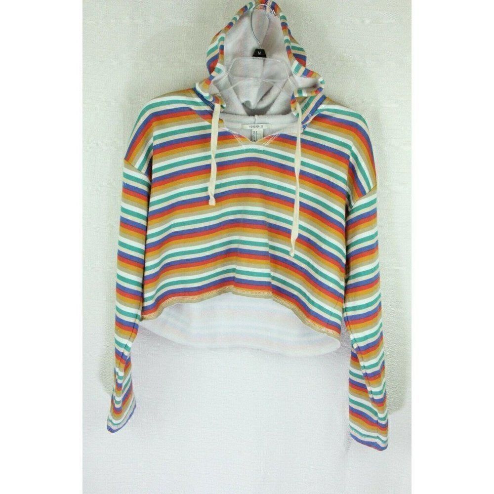 Forever 21 Cropped Hoodie Striped
